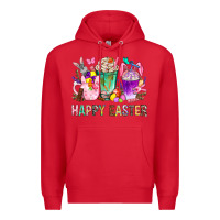 Red Happy Easter Coffee Cups With Bunny Premium Hoodie - BundleAndBundleShop