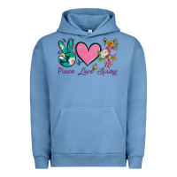 Pigment Pebble Blue peace love springwith flowers and butterfly Urban Hoodie - Artiststas