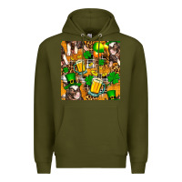 Army Green St. Patrick's Day Pig With Beer And Shamrock Premium Hoodie - FaDigitalArtStudio