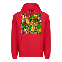 Red St. Patrick's Day Pig With Beer And Shamrock Premium Hoodie - FaDigitalArtStudio