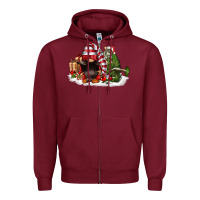 Burgundy christmas gnome and tree Zipper Hoodie - FaDigitalArtStudio