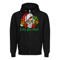 Black Feliz Navidad Skull Zipper Hoodie - BundleAndBundleShop