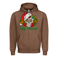 Chestnut Feliz Navidad Skull Zipper Hoodie - BundleAndBundleShop