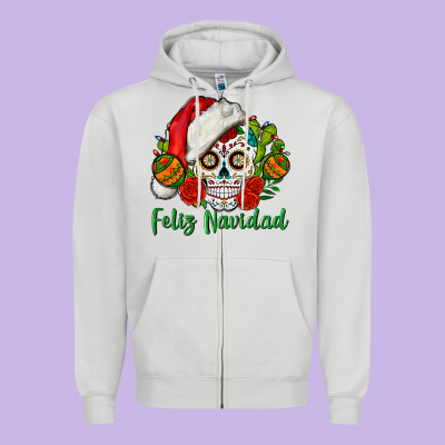 Feliz Navidad Skull Zipper Hoodie Designed By Bundleandbundleshop