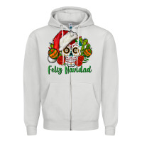 Dove Grey Feliz Navidad Skull Zipper Hoodie - BundleAndBundleShop