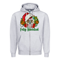Heather Grey Feliz Navidad Skull Zipper Hoodie - BundleAndBundleShop