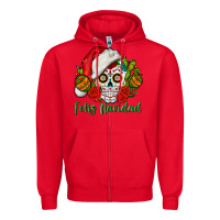 Red Feliz Navidad Skull Zipper Hoodie - BundleAndBundleShop