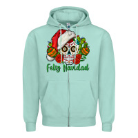 Seafoam Feliz Navidad Skull Zipper Hoodie - BundleAndBundleShop