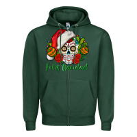 Sports Green Feliz Navidad Skull Zipper Hoodie - BundleAndBundleShop