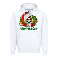 White Feliz Navidad Skull Zipper Hoodie - BundleAndBundleShop