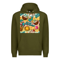 Army Green sweet summer coffee cups with colorful leopard and sea stars seamless  Premium Hoodie - BundleAndBundleShop