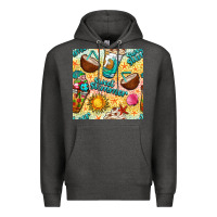 Charcoal Heather sweet summer coffee cups with colorful leopard and sea stars seamless  Premium Hoodie - BundleAndBundleShop
