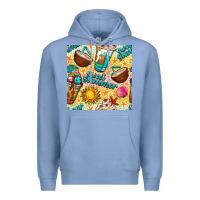 Colony Blue sweet summer coffee cups with colorful leopard and sea stars seamless  Premium Hoodie - BundleAndBundleShop