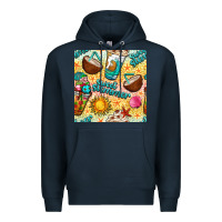 Navy sweet summer coffee cups with colorful leopard and sea stars seamless  Premium Hoodie - BundleAndBundleShop