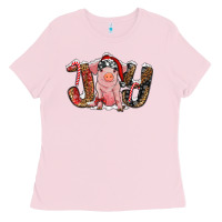 Bubblegum Pink joy with pig Ladies Tee - RanaPortraitStore