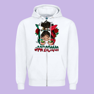 Mexicana Messy Bun Mama Zipper Hoodie Designed By Bundleandbundleshop