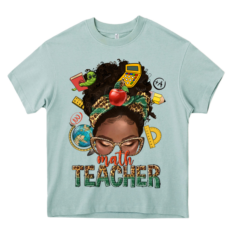 Math Teacher Life Afro Messy Bun Heavy Core Tee by NancyCooperArtShop | Teevron