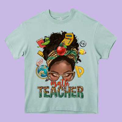 Math Teacher Life Afro Messy Bun Heavy Core Tee Designed By Nancycooperartshop