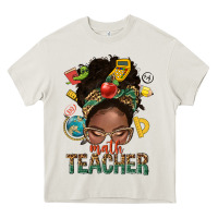Cream math teacher life afro messy bun Heavy Core Tee - NancyCooperArtShop