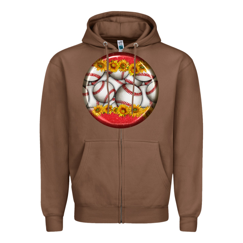 Baseball With Sunflower Round Earrings Zipper Hoodie by BundleAndBundleShop | Teevron