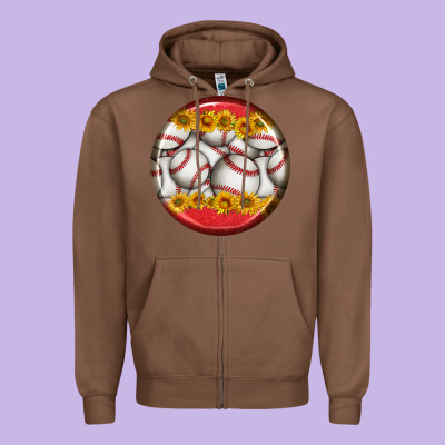 Baseball With Sunflower Round Earrings Zipper Hoodie Designed By Bundleandbundleshop