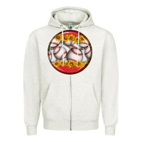 Oatmeal Heather baseball with sunflower round earrings Zipper Hoodie - BundleAndBundleShop