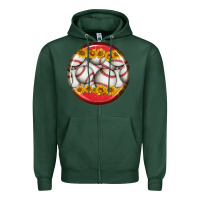 Sports Green baseball with sunflower round earrings Zipper Hoodie - BundleAndBundleShop