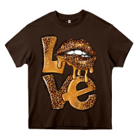Chocolate Brown love leopard with lips Heavy Core Tee - NancyCooperArtShop