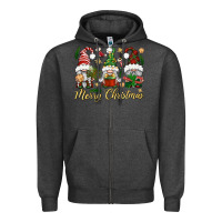 Charcoal Heather Merry Christmas Gnomes Zipper Hoodie - BundleAndBundleShop