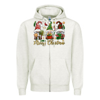 Oatmeal Heather Merry Christmas Gnomes Zipper Hoodie - BundleAndBundleShop