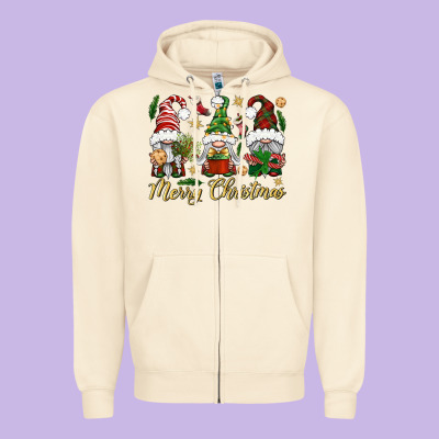 Merry Christmas Gnomes Zipper Hoodie Designed By Bundleandbundleshop