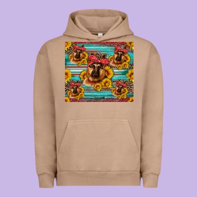 German Shepherd With Sunflowers Urban Hoodie Designed By Artiststas