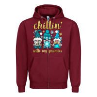 Burgundy chillin' with my gnomies Zipper Hoodie - BundleAndBundleShop