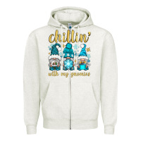Oatmeal Heather chillin' with my gnomies Zipper Hoodie - BundleAndBundleShop