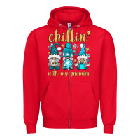 Red chillin' with my gnomies Zipper Hoodie - BundleAndBundleShop