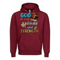 Burgundy God Is Our Refuge And Strength Zipper Hoodie - BundleAndBundleShop