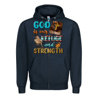 Navy God Is Our Refuge And Strength Zipper Hoodie - BundleAndBundleShop