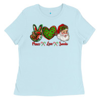 Baby Blue peace love santa Ladies Tee - RanaPortraitStore