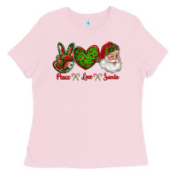Bubblegum Pink peace love santa Ladies Tee - RanaPortraitStore