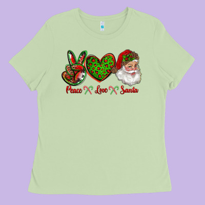 Peace Love Santa Ladies Tee Designed By Ranaportraitstore