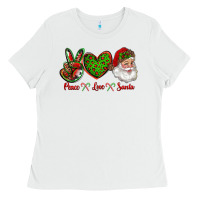 White peace love santa Ladies Tee - RanaPortraitStore