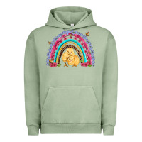 Pigment Oil Green easter flowers and butterfly with chicks rainbow Urban Hoodie - Artiststas