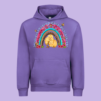 Easter Flowers And Butterfly With Chicks Rainbow Urban Hoodie Designed By Artiststas