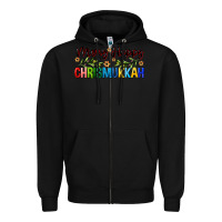 Black merry happy chrismukkah with olive branch Zipper Hoodie - FaDigitalArtStudio