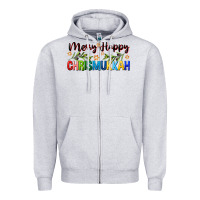 Heather Grey merry happy chrismukkah with olive branch Zipper Hoodie - FaDigitalArtStudio