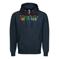 Navy merry happy chrismukkah with olive branch Zipper Hoodie - FaDigitalArtStudio