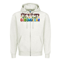 Oatmeal Heather merry happy chrismukkah with olive branch Zipper Hoodie - FaDigitalArtStudio