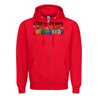 Red merry happy chrismukkah with olive branch Zipper Hoodie - FaDigitalArtStudio
