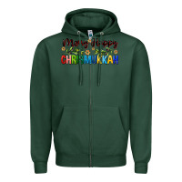 Sports Green merry happy chrismukkah with olive branch Zipper Hoodie - FaDigitalArtStudio