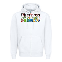 White merry happy chrismukkah with olive branch Zipper Hoodie - FaDigitalArtStudio